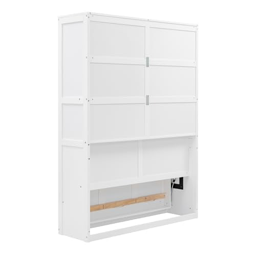 Queen Size Murphy Bed with Storage Shelves and LED Lights, Gray F278