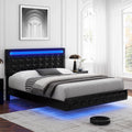 White Queen Floating LED Platform Bed with Storage G16950