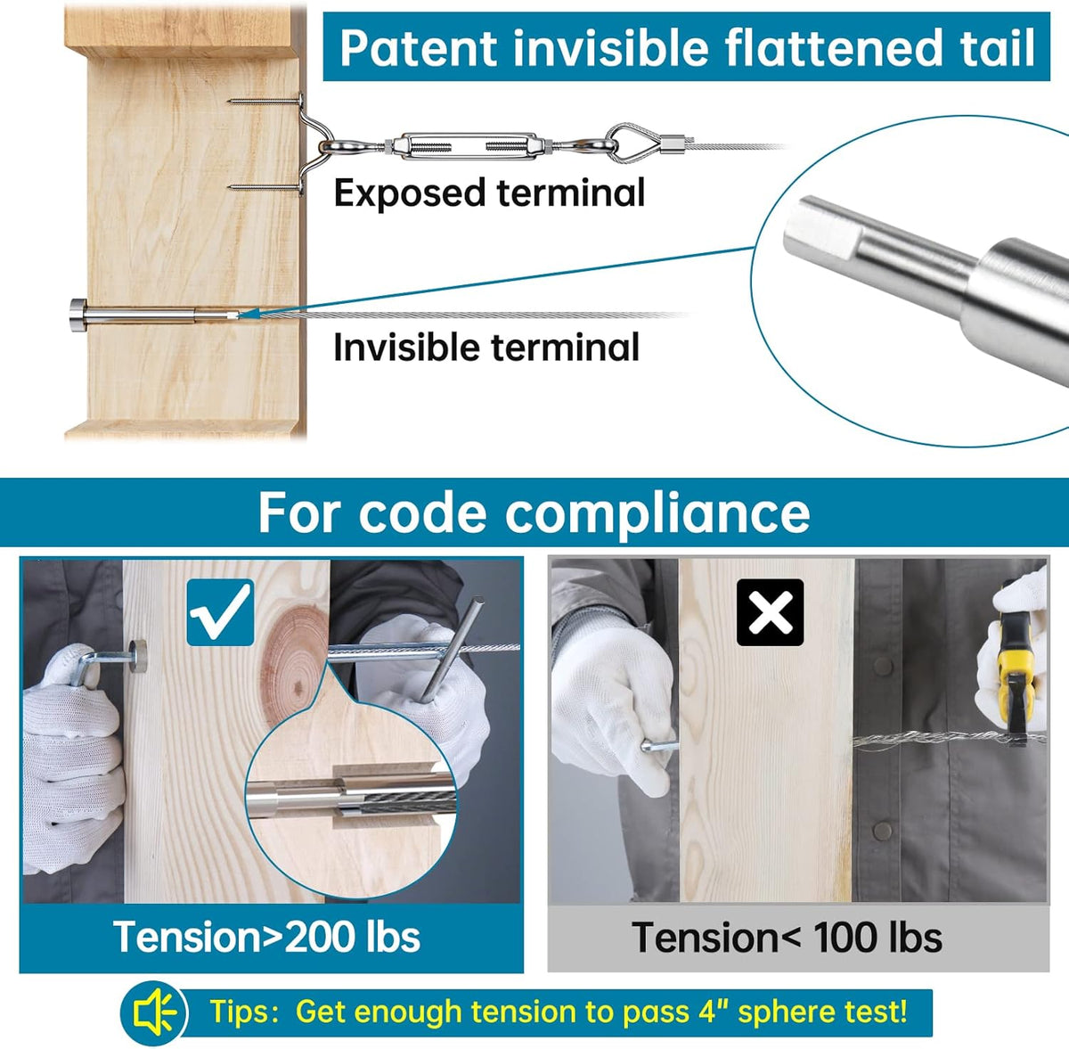 10 Pair Invisible Cable Railing Kit 1/8 Swage Tensioner T316 Stainless Steel A62905