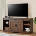 Sliding Barn Door Wood TV Stand with Adjustable Shelves Y688303