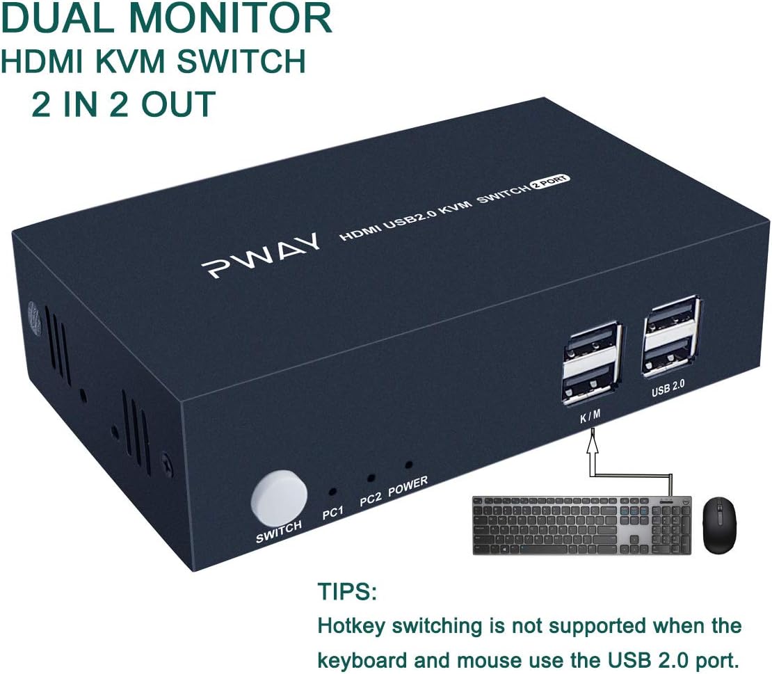 2 Port Dual Monitor HDMI KVM Switch 4K@30Hz O63279