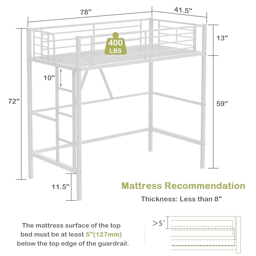 Pink Twin Size Metal Loft Bed with Ladder and Guardrail A8546