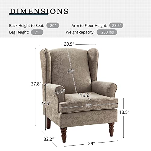 Wingback Accent Chairs Set of 2 with Wood Legs, Fabric Armchairs M260