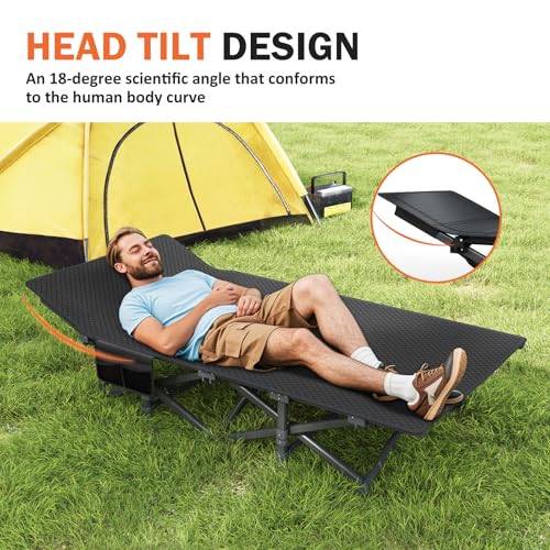 Camping Cot with Cushion Portable Folding Bed (Gray) M149309
