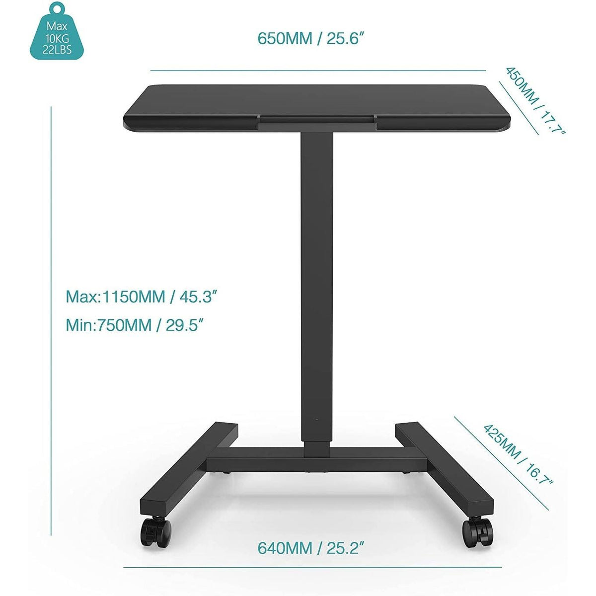 Black Adjustable Height Rolling Laptop Desk Cart V967555