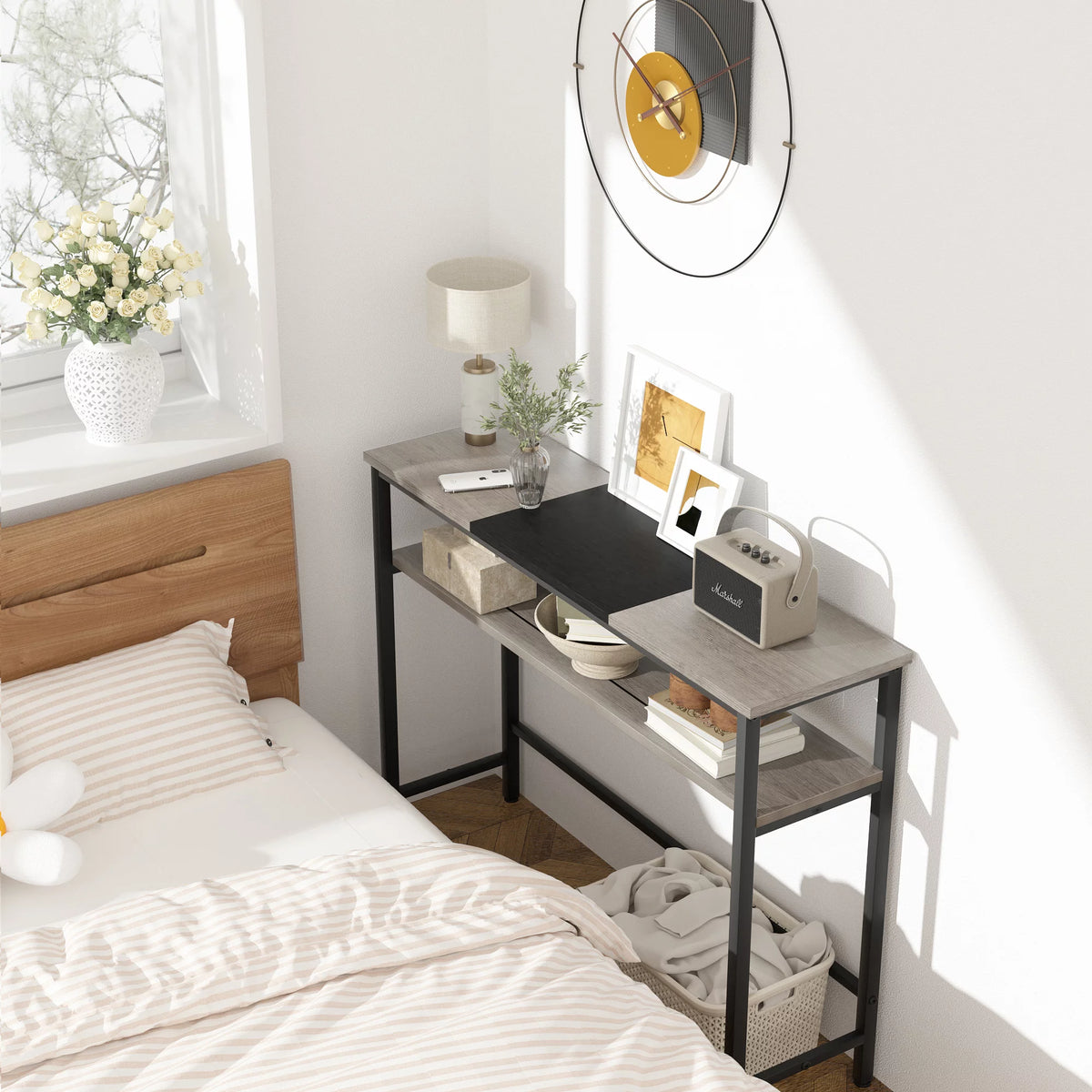 Grey 2-tier Narrow Console Table with Storage Shelf Z20691