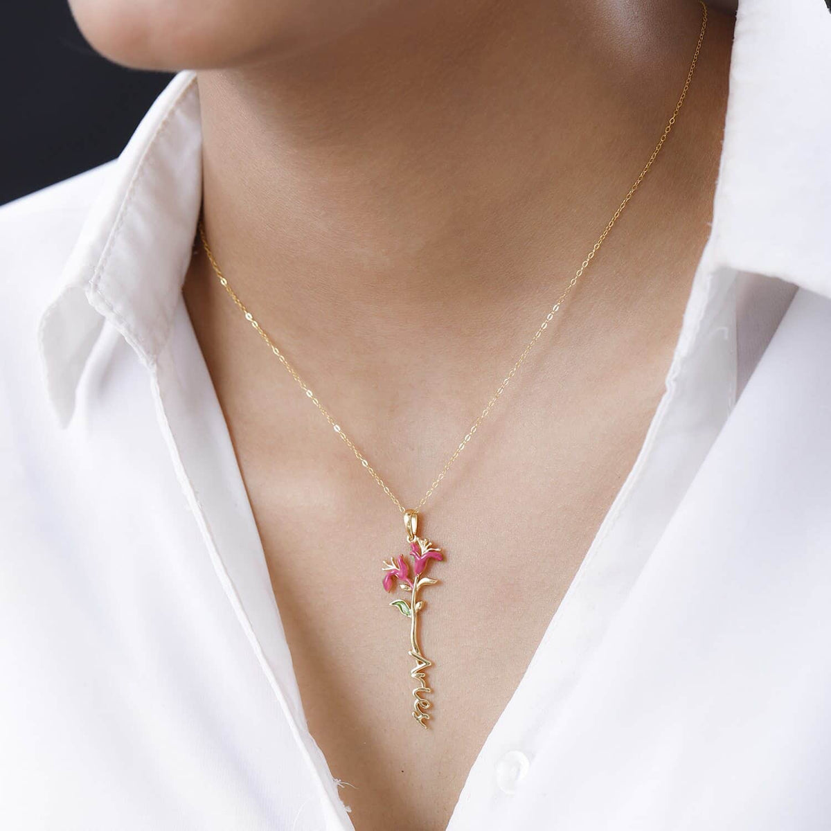 925 Sterling Silver 14K Yellow Gold Plated Pink Green Enameled Aries Pendant Necklace 16-18" J9417