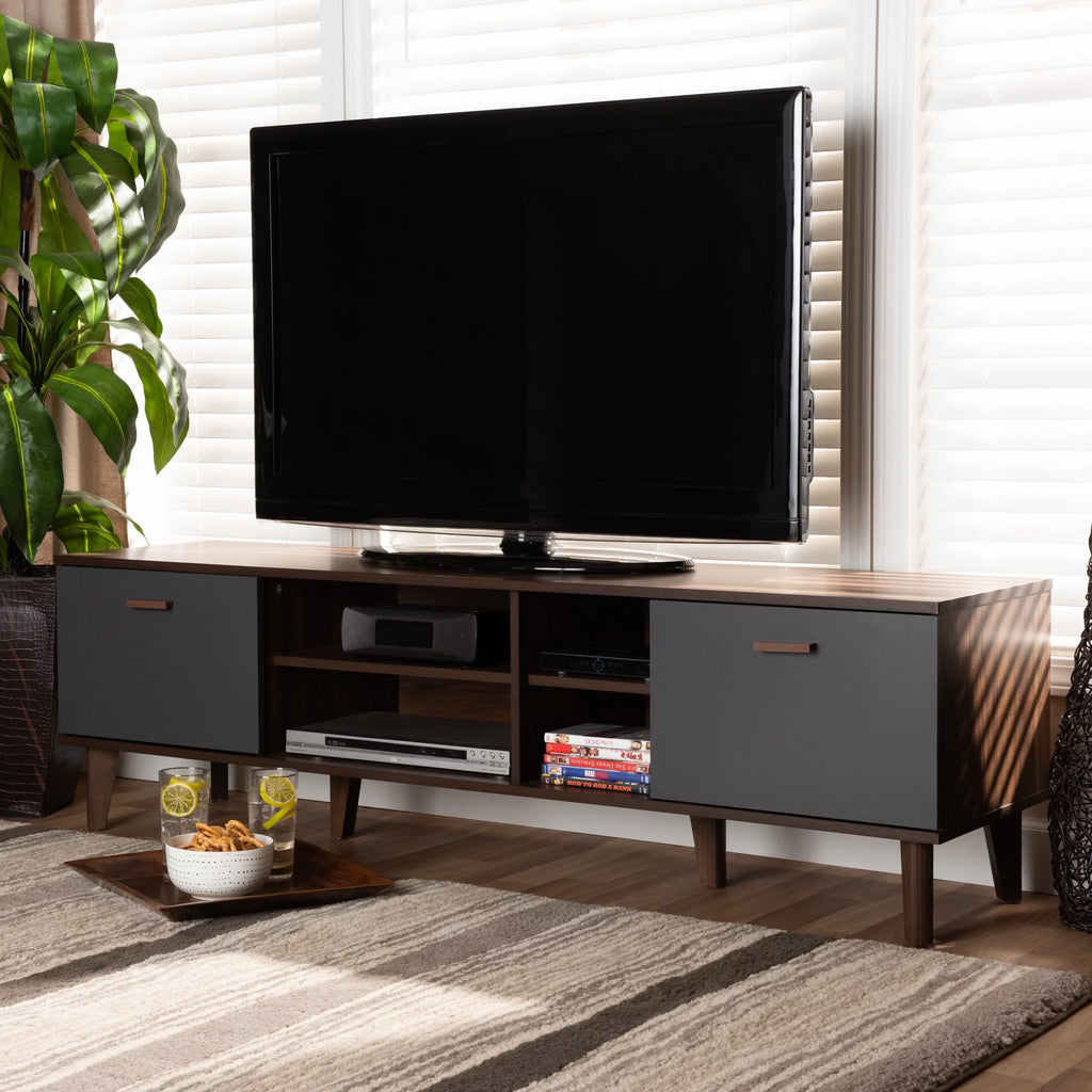Walnut Brown and Grey Finished Wood TV Stand E468779