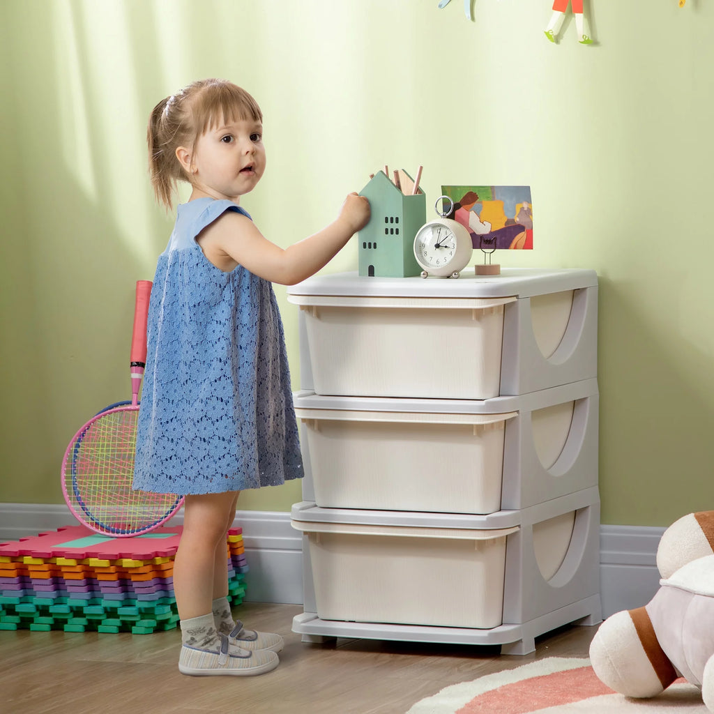 3 Tier Kids Storage Unit Dresser Tower Cream White F433