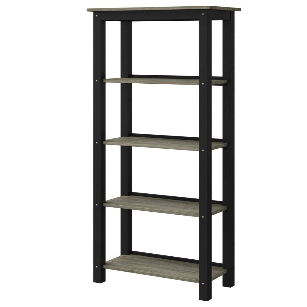 Black and Clayton Oak 4-Shelf Industrial Bookcase L729