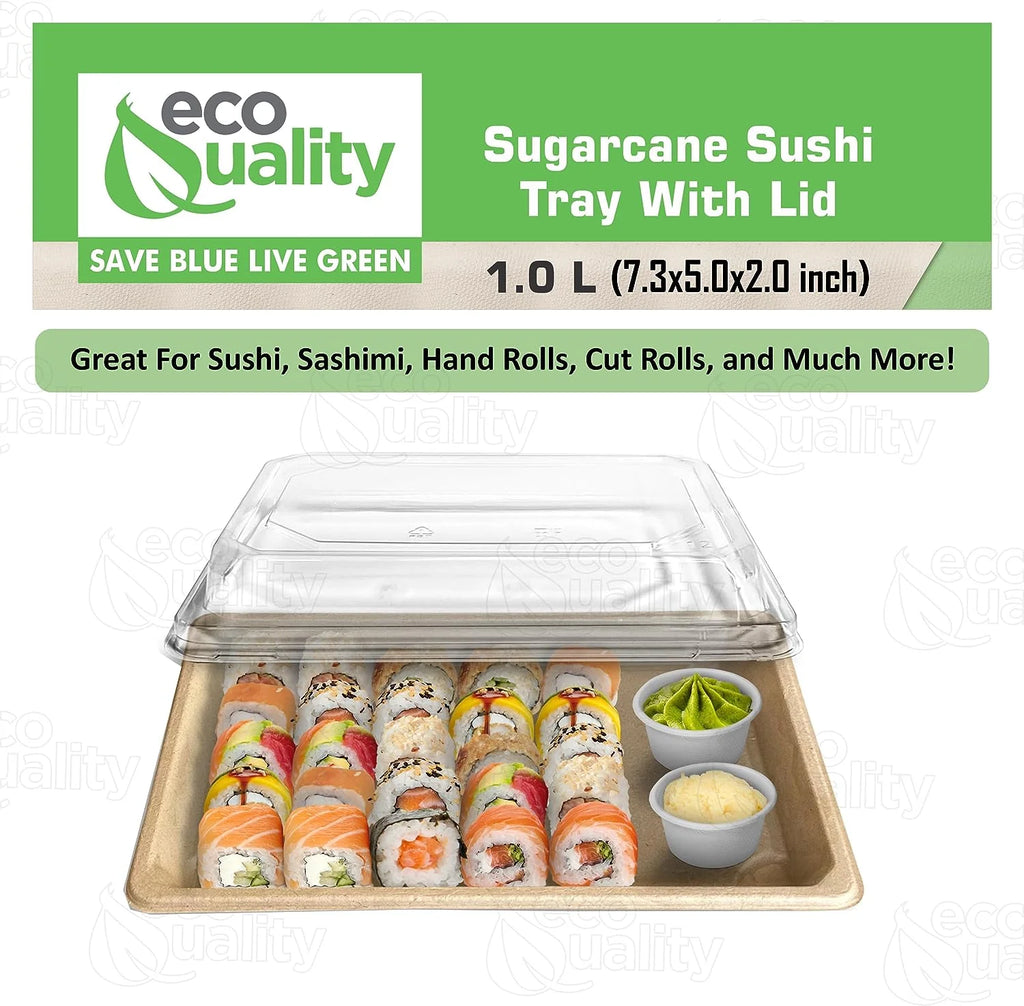 100 PACK Compostable Sugarcane Sushi Trays with Lids I79411