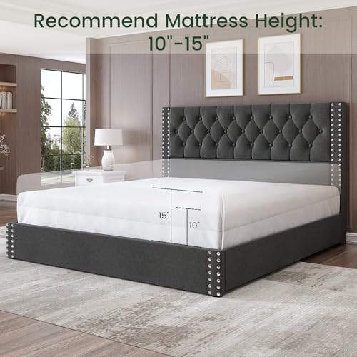 King Size Linen Upholstered Bed Frame with 4 Storage Drawers F53934