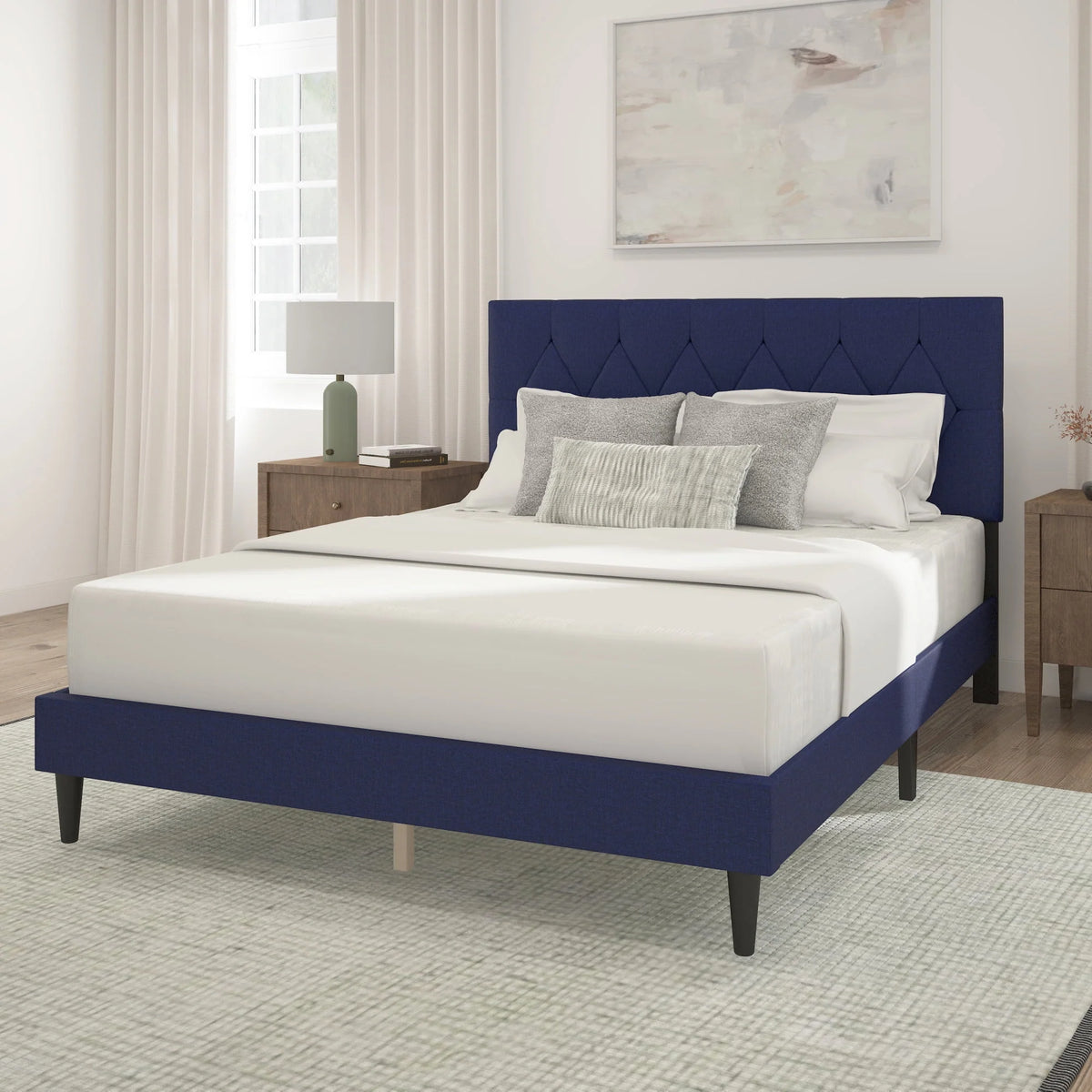 Gray Diamond Tufted Upholstered Queen Platform Bed D1669