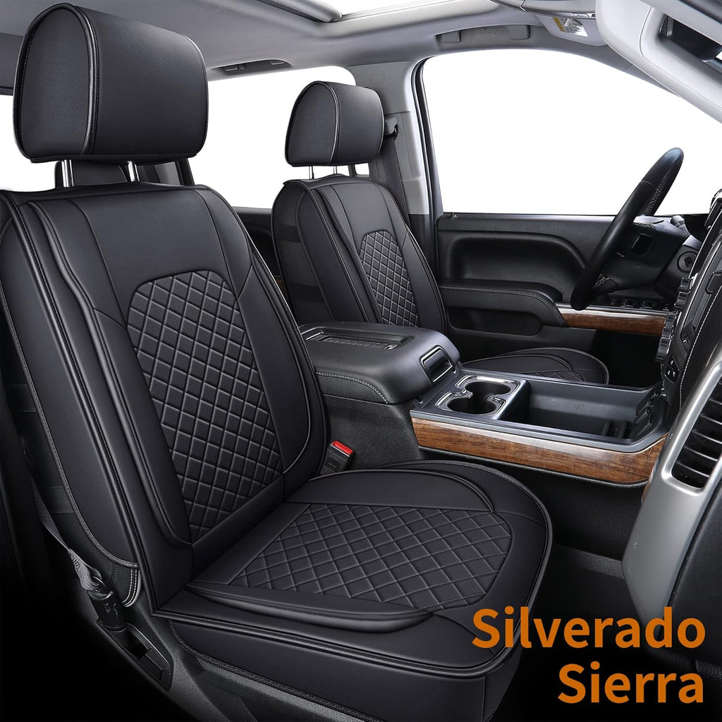 Black Faux Leather Seat Covers Front Set 2pcs V661