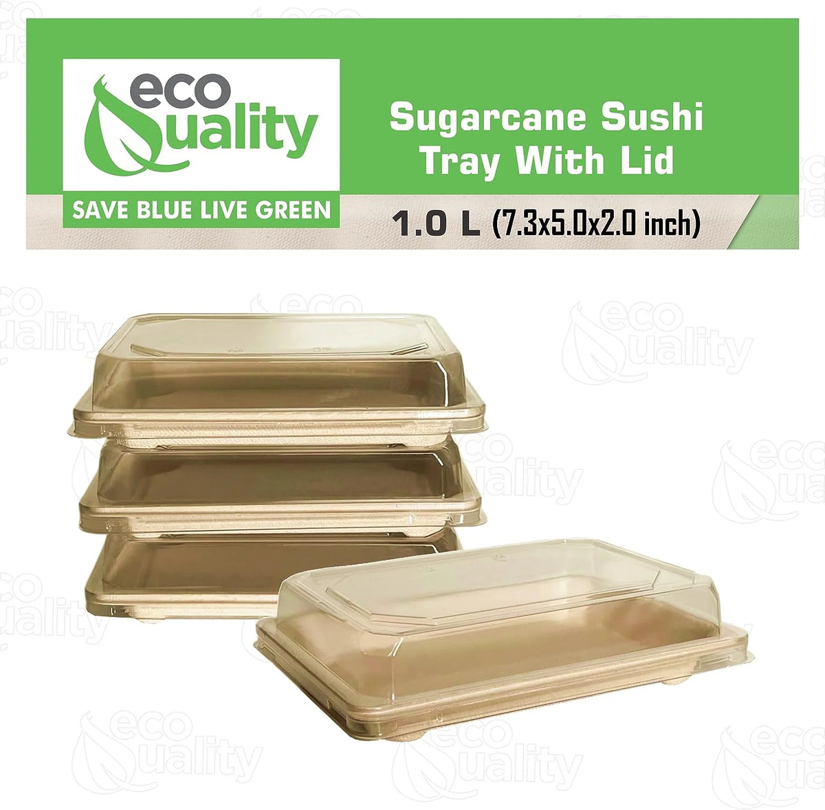 100 PACK Compostable Sugarcane Sushi Trays with Lids I79411