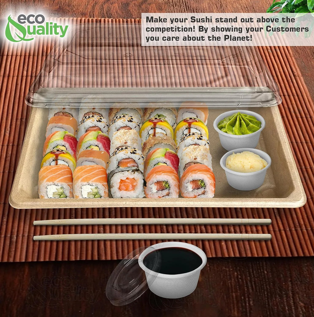 100 PACK Compostable Sugarcane Sushi Trays with Lids I79411