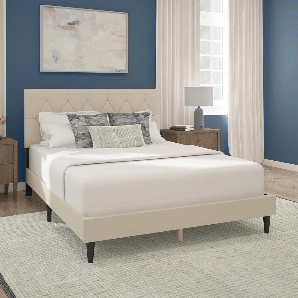 Gray Diamond Tufted Upholstered Queen Platform Bed D1669