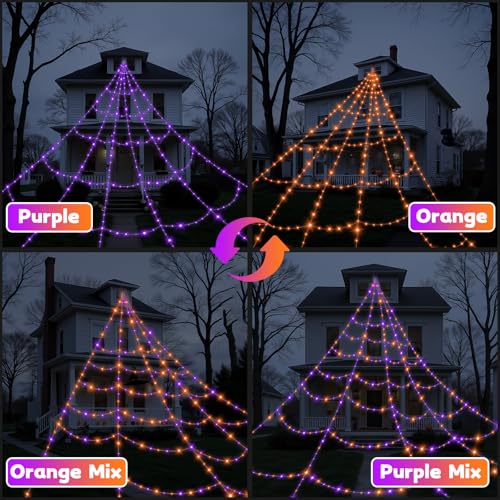 Halloween Decorations Outdoor Spider Web Lights with Remote Control Timer Waterproof N700