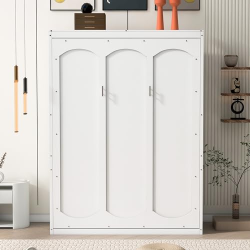 Queen Size Murphy Bed with Storage Shelves and LED Lights, Gray F278