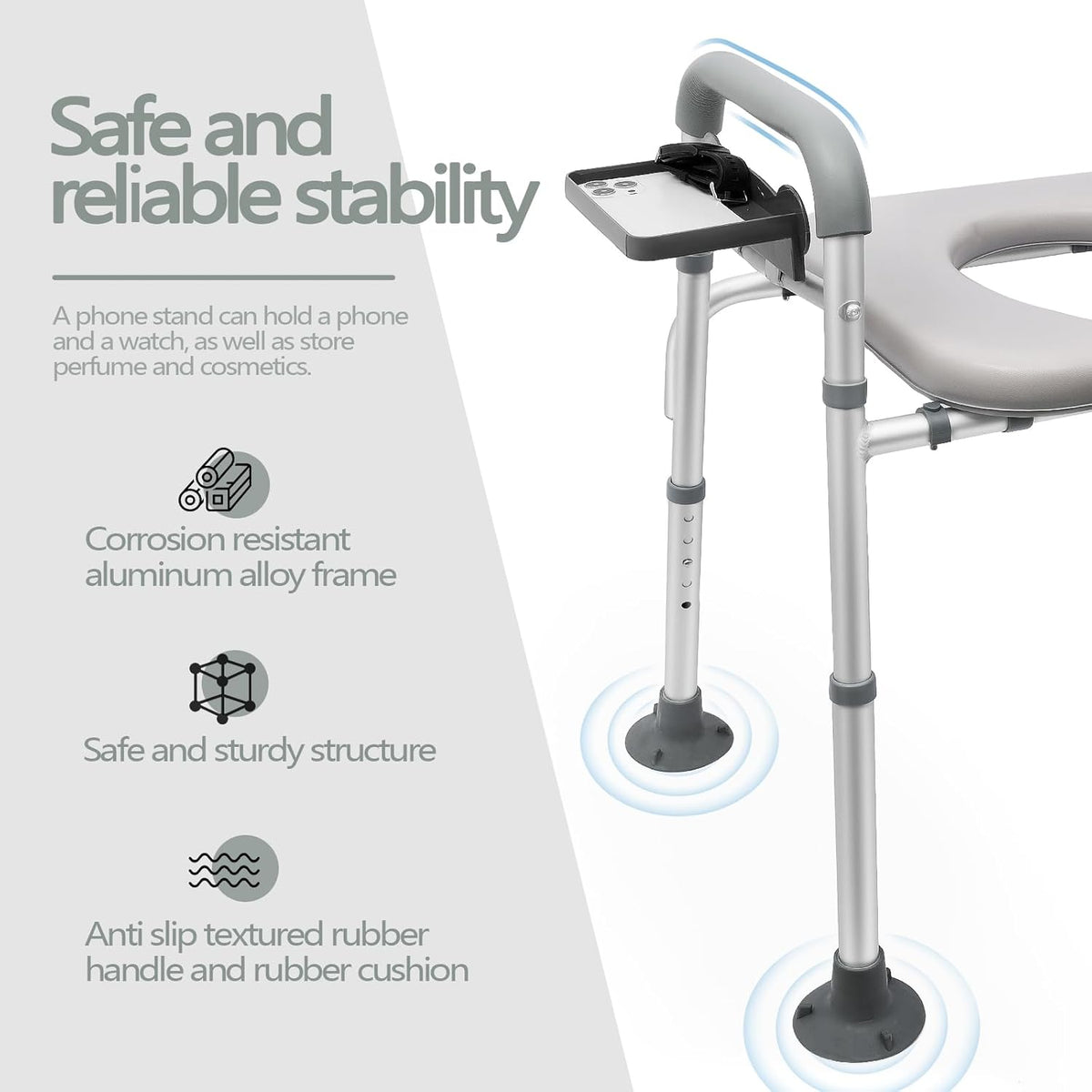 Raised Toilet Seat with Handles, Height Adjustable, Heavy Duty Padded Seat Riser, 350lbs Capacity X442560