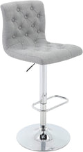 Light Grey Tufted Fabric Adjustable Swivel Bar Stool with Back V2320