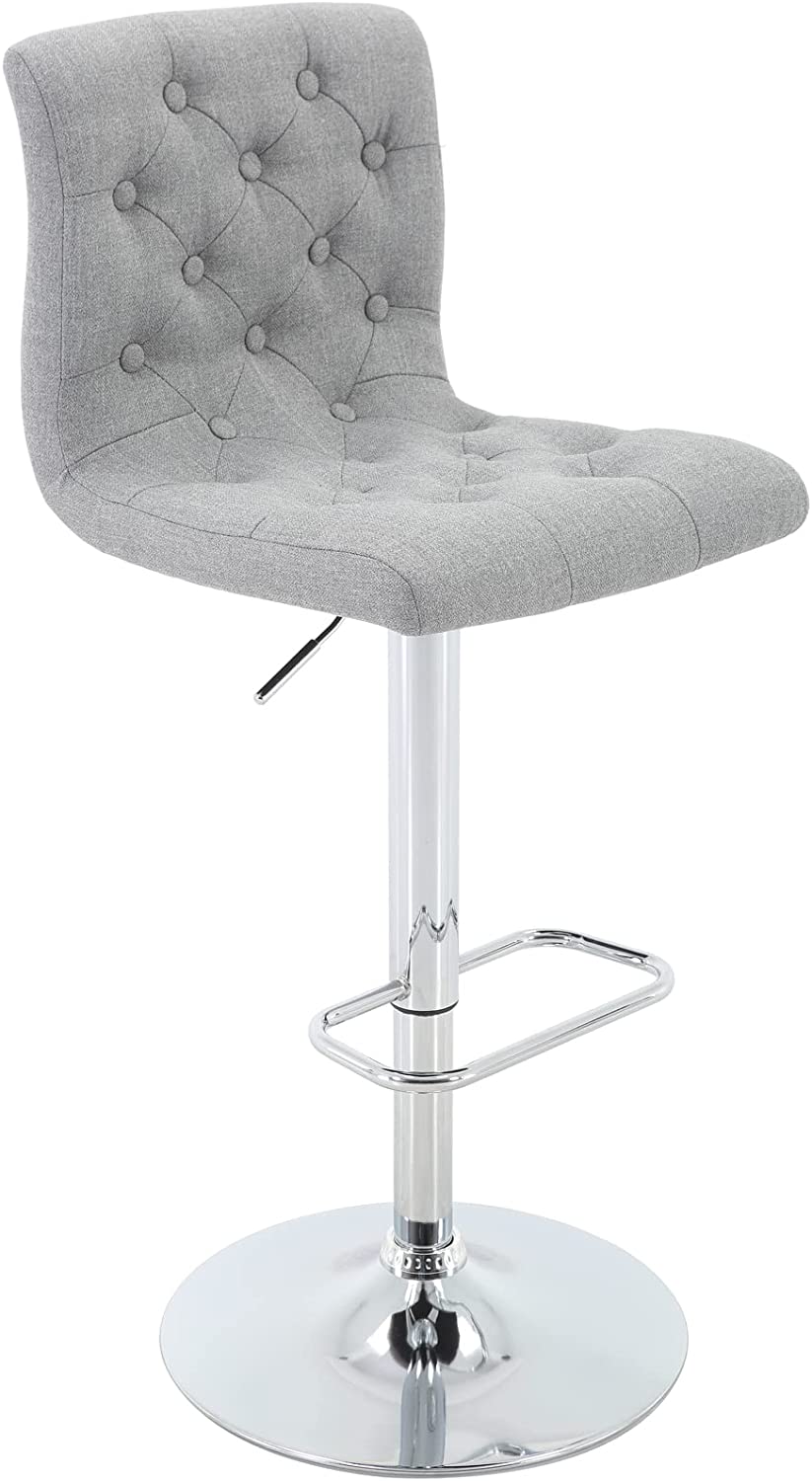 Light Grey Tufted Fabric Adjustable Swivel Bar Stool with Back V2320
