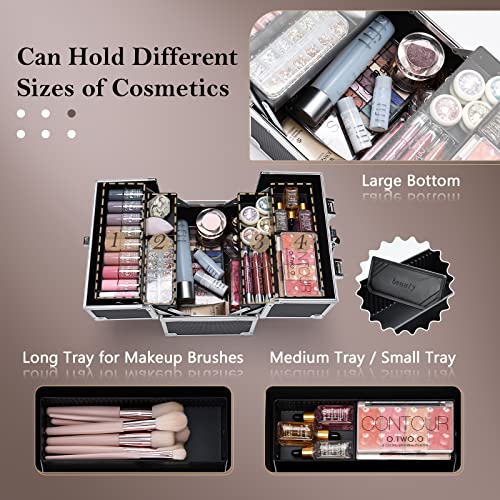 Silver Aluminum Makeup Case with 4 Trays Q186674