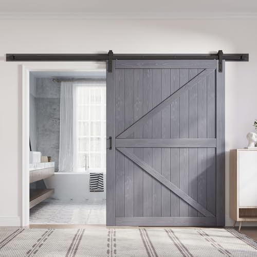 Gray Wood Barn Door Slab with Hardware Track Kit Q9485