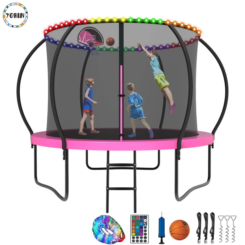 8FT Trampoline with Enclosure Net, Basketball Hoop, Ladder V3551