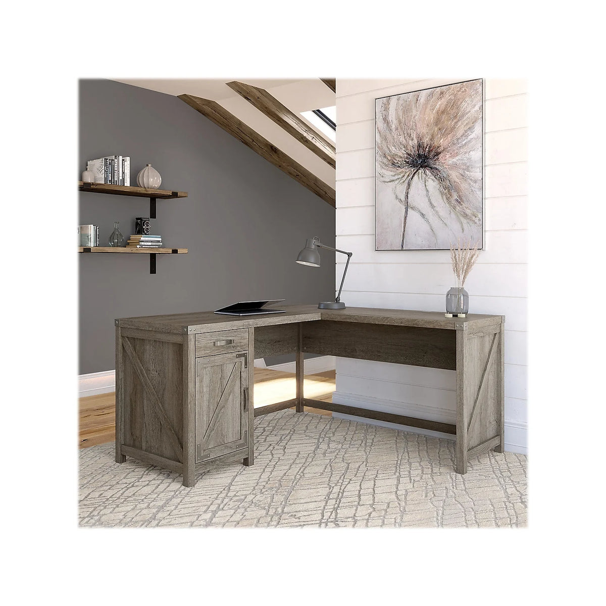 L Shaped Desk with Cabinet Y4917