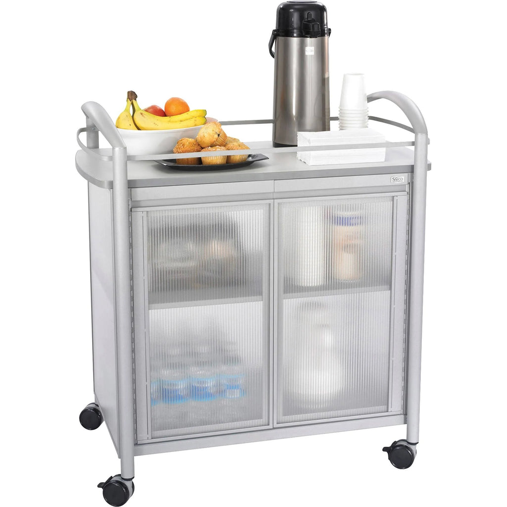Gray Polycarbonate Steel Refreshment Cart with 3 Shelves and 2 Doors A6297