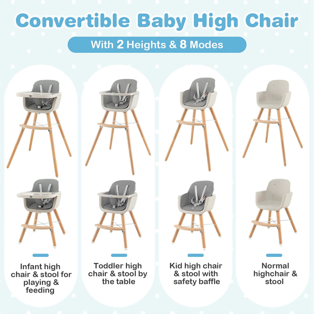3 in 1 Convertible Wooden High Chair Beige W353131