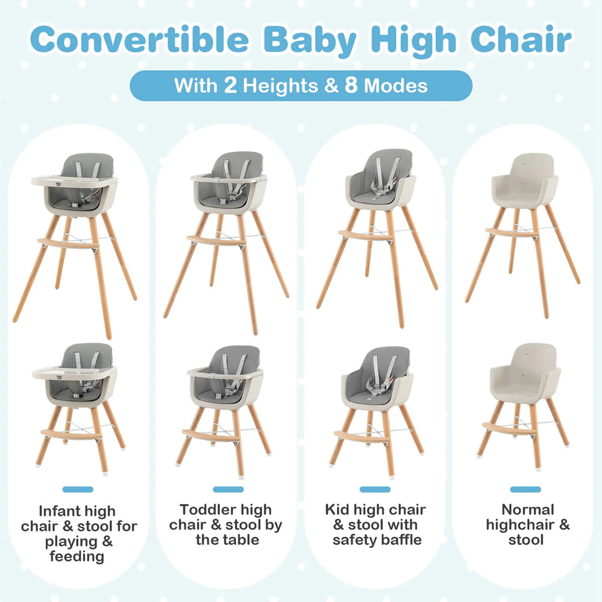 3 in 1 Convertible Wooden High Chair Beige W353131