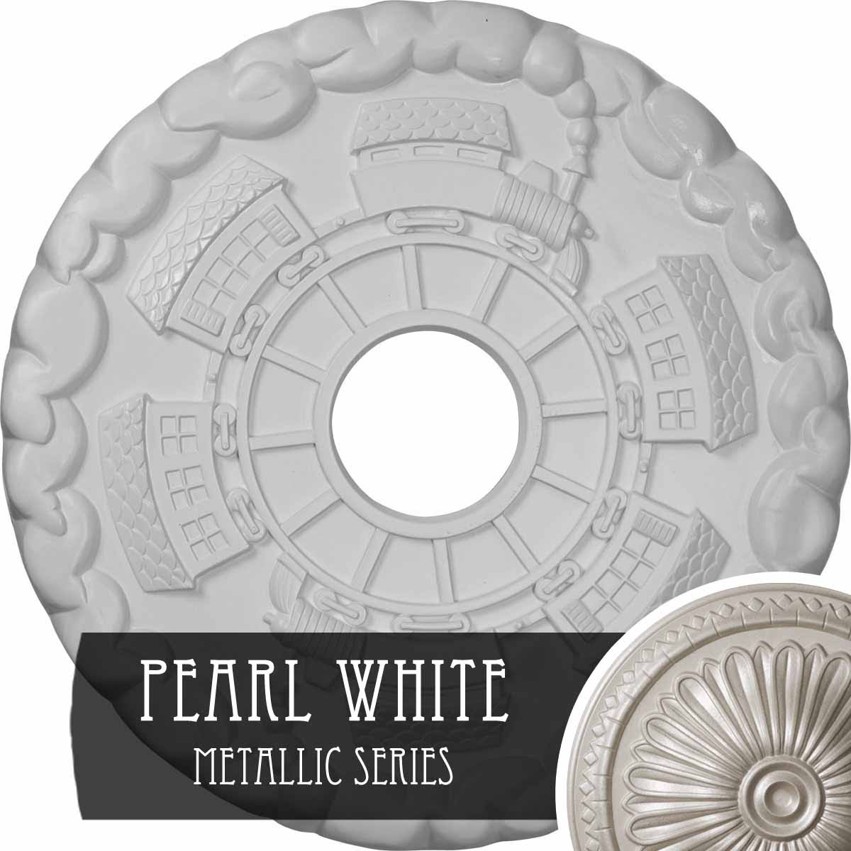 18 1/2x22OD x 3 7/8x22ID x 1x22P Hand-Painted Pearl White Ceiling Medallion P673725