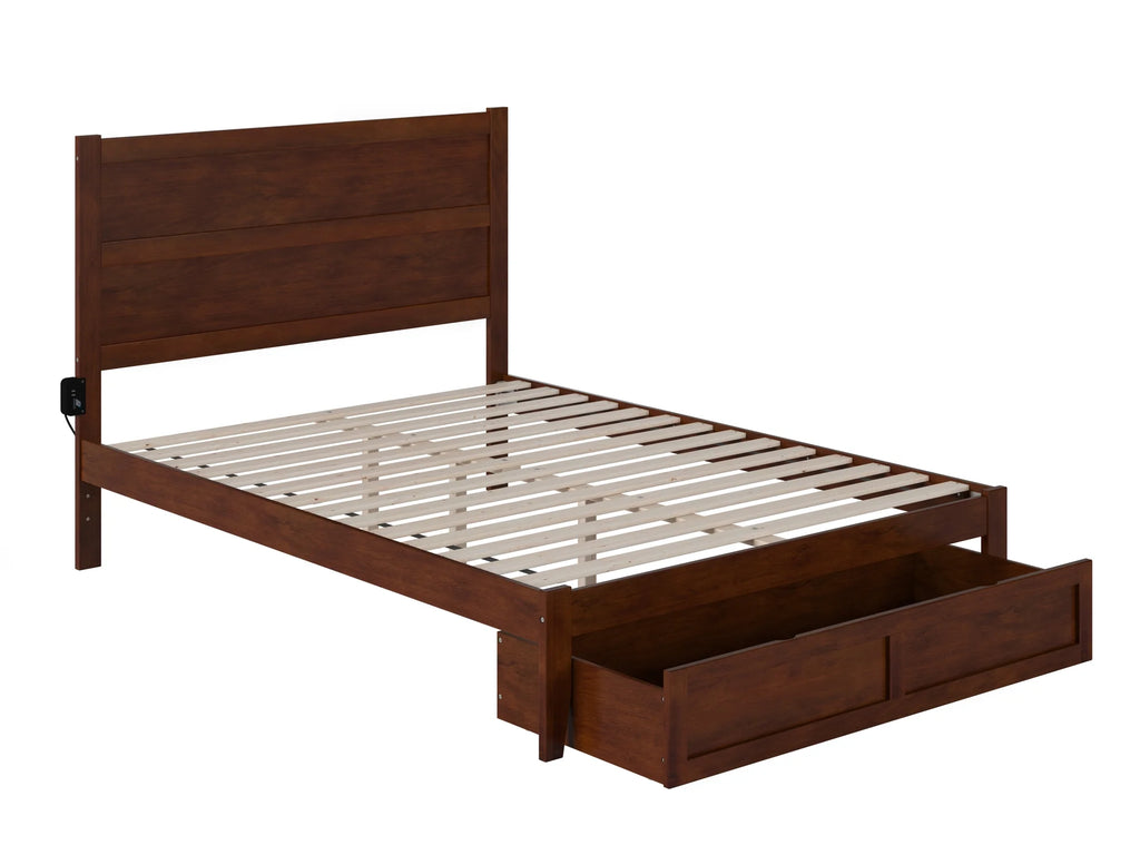 Queen Wood Platform Bed Frame with Foot Drawer Storage S319