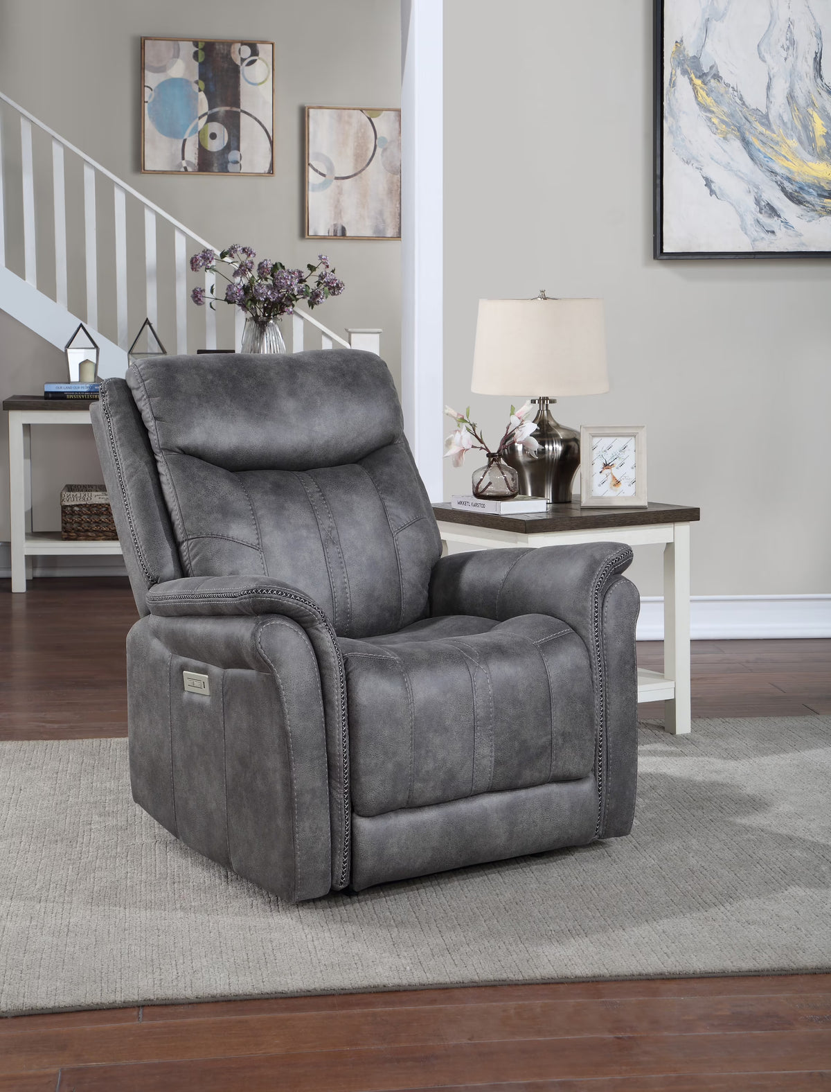 Cool Gray Microsuede Power Reclining Collection with USB Charging Port C14681
