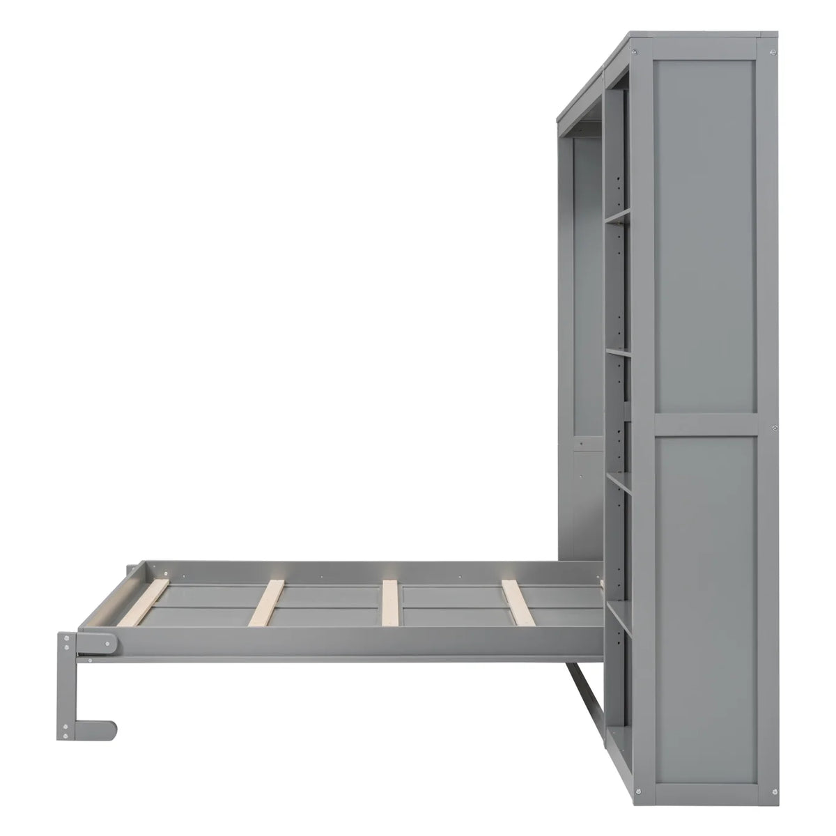 Full Size Gray Murphy Bed with Side Bookshelf C9118