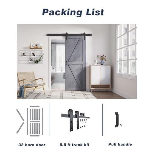 Gray Wood Barn Door Slab with Hardware Track Kit Q9485