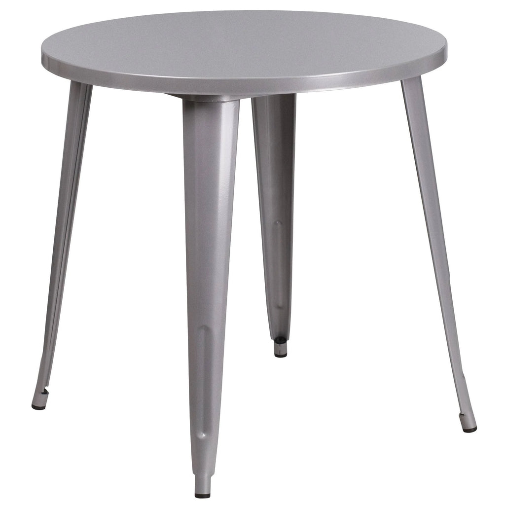 Silver Round Metal Table Set with 4 Cafe Chairs R997836