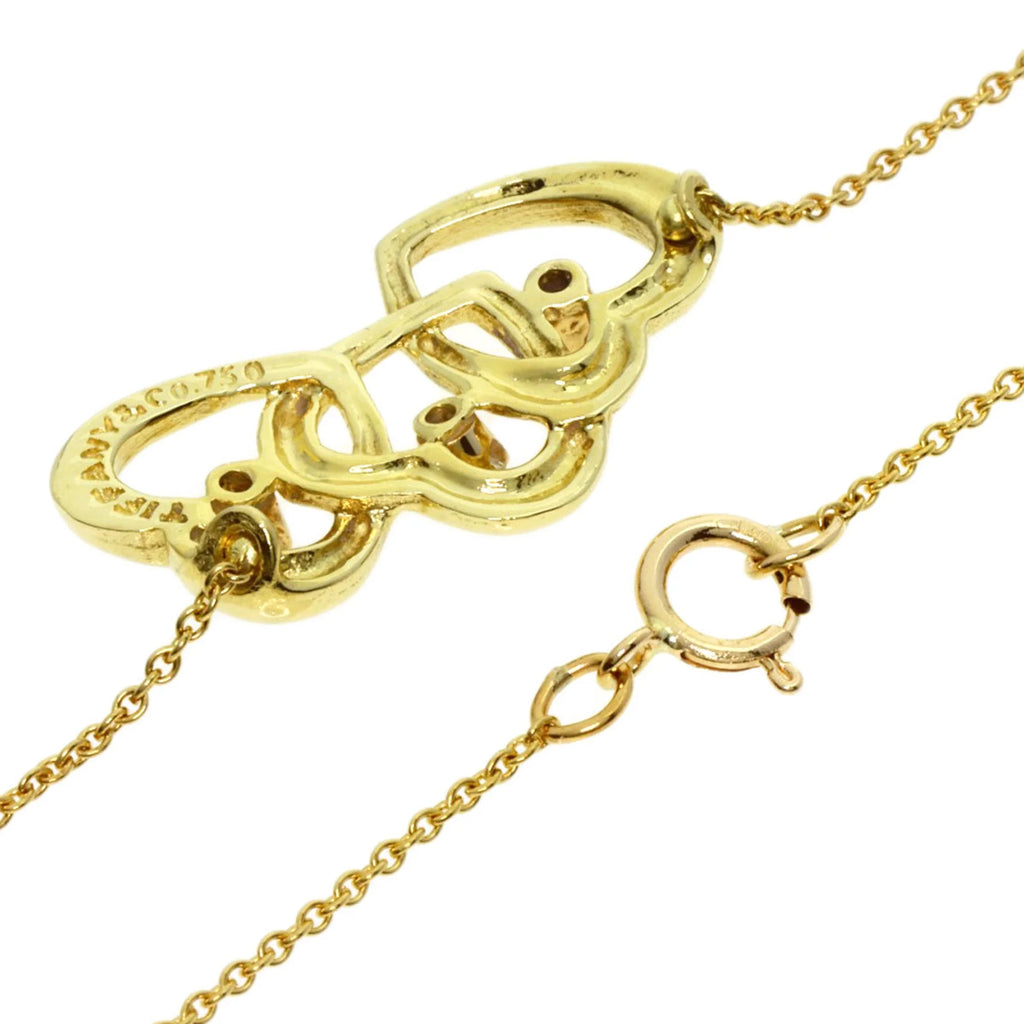 Tiffany Triple Heart Diamond Necklace K18 Yellow Gold B3888