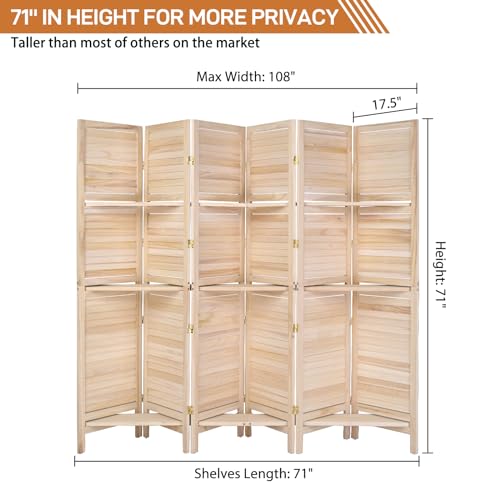 6 FT Wood Room Divider with Shelves T48665