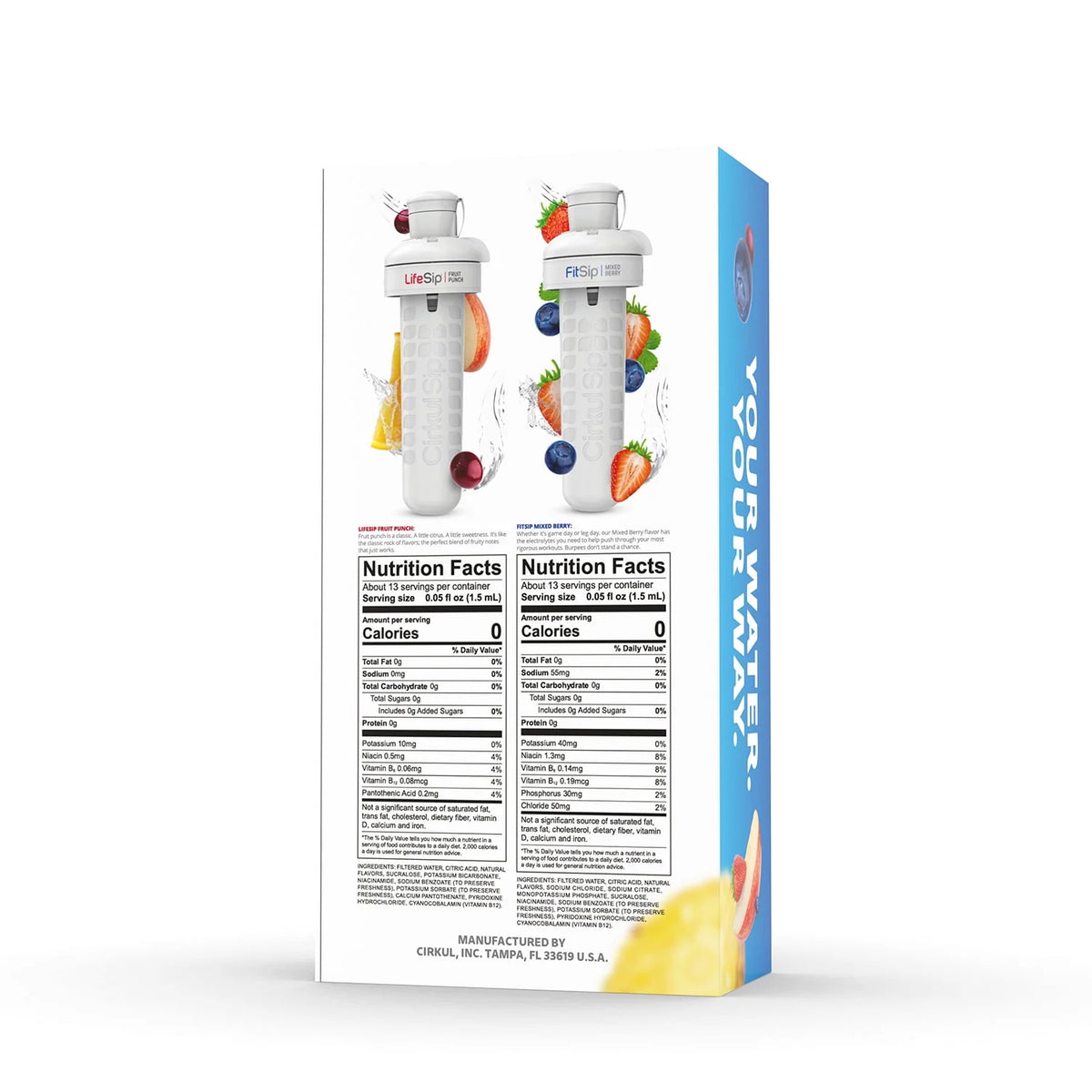 22oz Plastic Water Bottle Starter Kit with Blue Lid and 2 Flavor Cartridges H404658