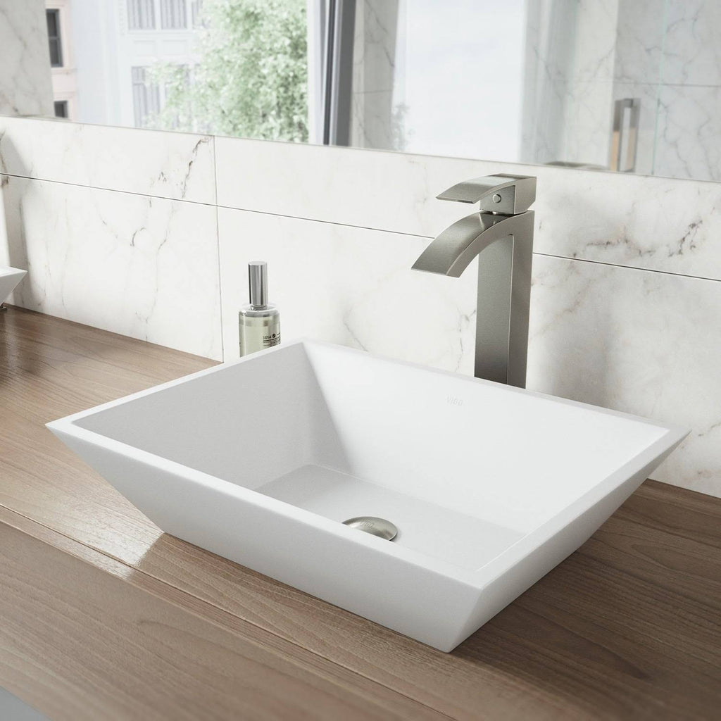 Matte Stone Vessel Bathroom Sink with Brushed Nickel Vessel Faucet F92637