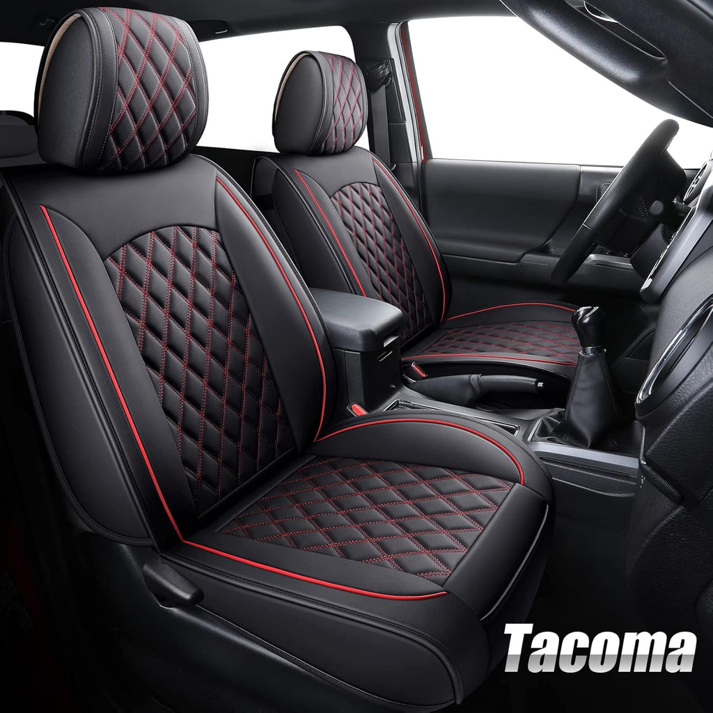 Toyota Tacoma Car Seat Covers Waterproof Leather Full Set Black-White F781