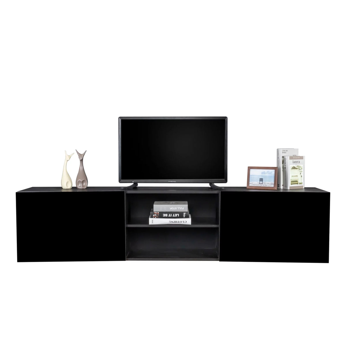 Wall Mounted Floating TV Stand with Shelf and Clamshell Doors L651