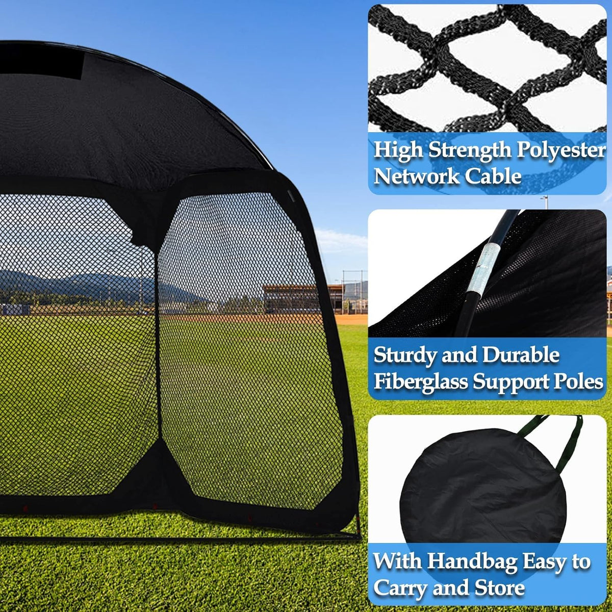 12 X6 X9.5FT Portable Baseball Batting Net with Carry Bag P53403