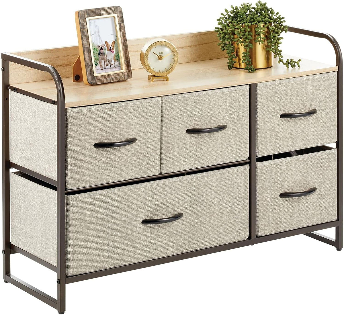 Gray 5 Removable Fabric Drawers Storage Dresser J97229