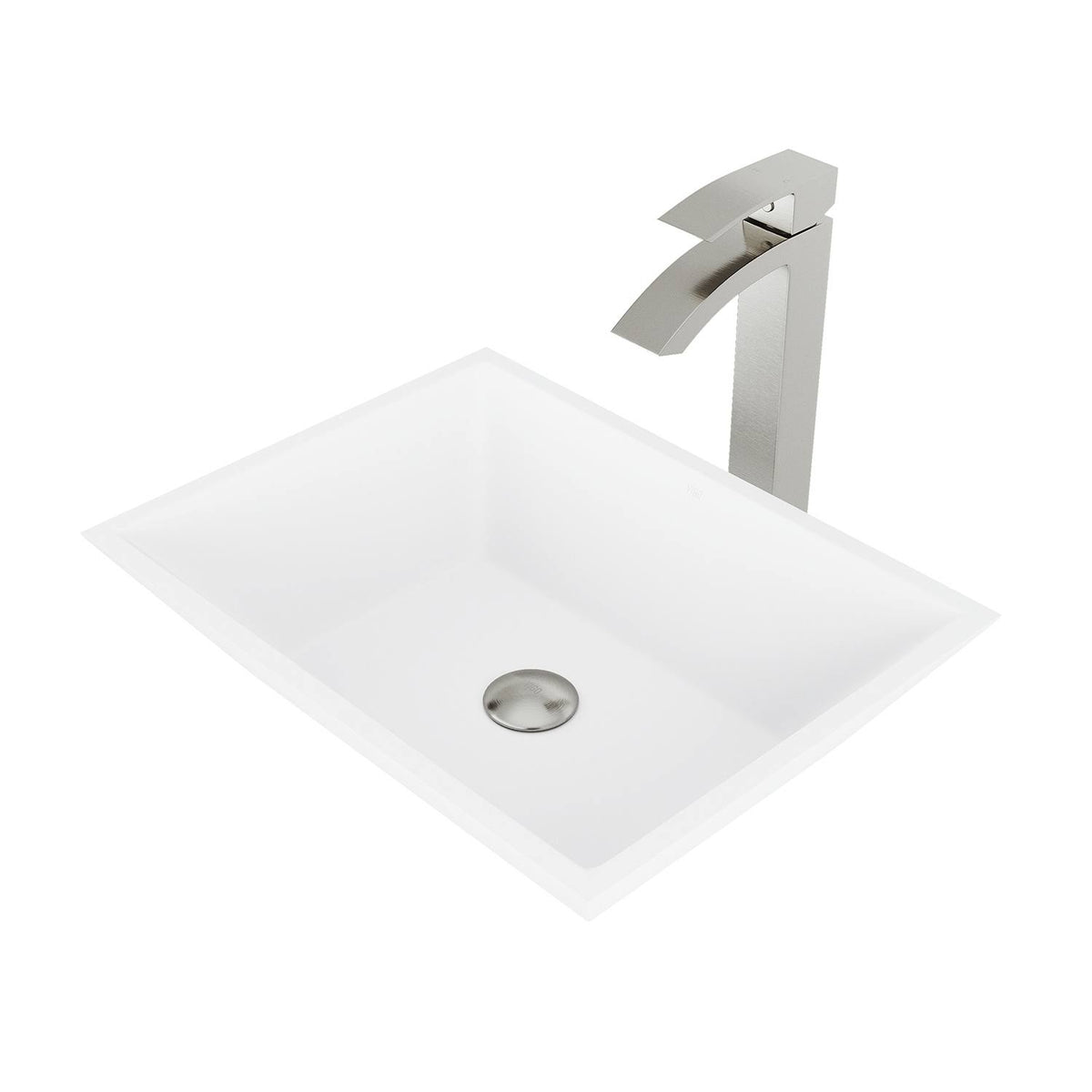 Matte Stone Vessel Bathroom Sink with Brushed Nickel Vessel Faucet F92637