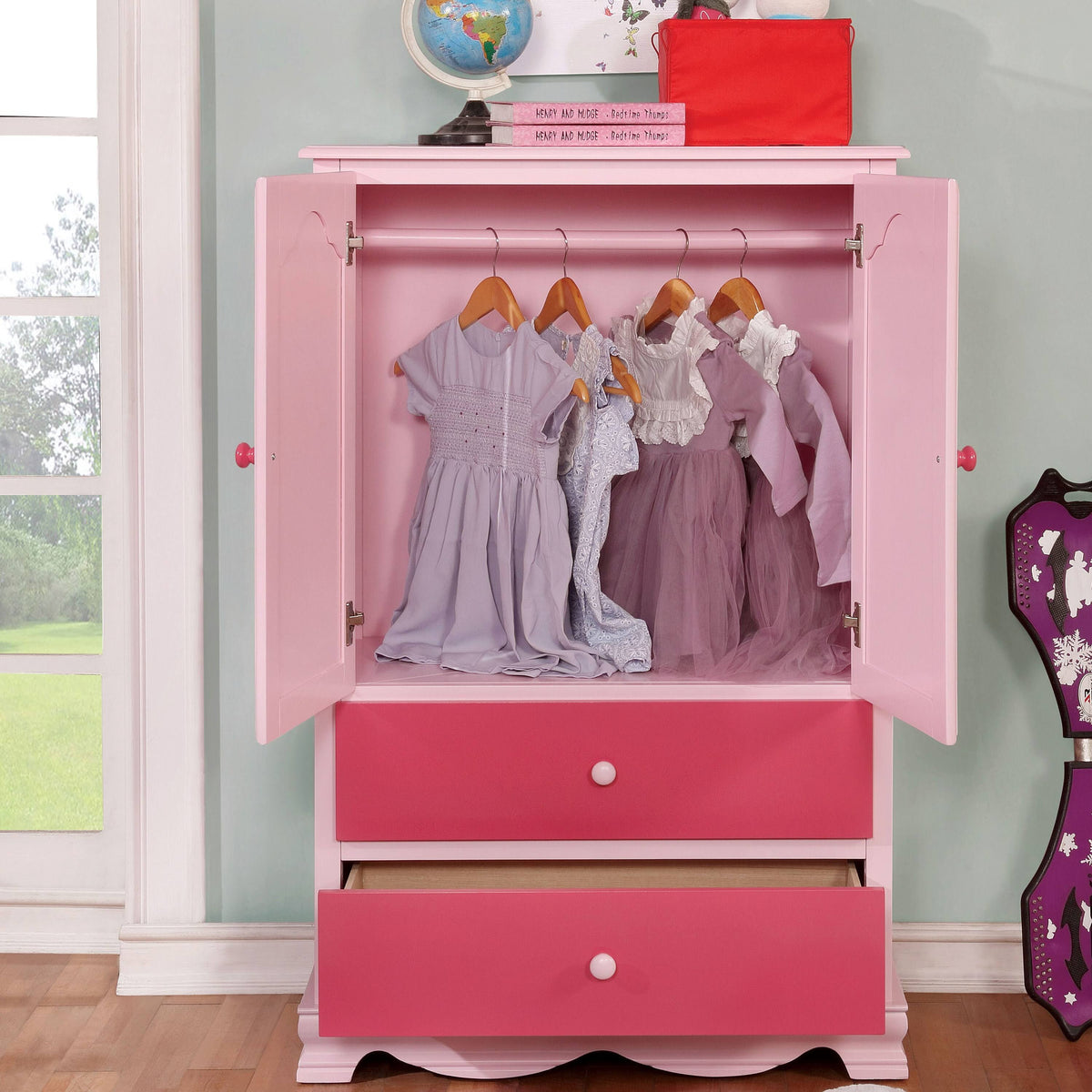 Pink Solid Wood Youth Armoire H16381