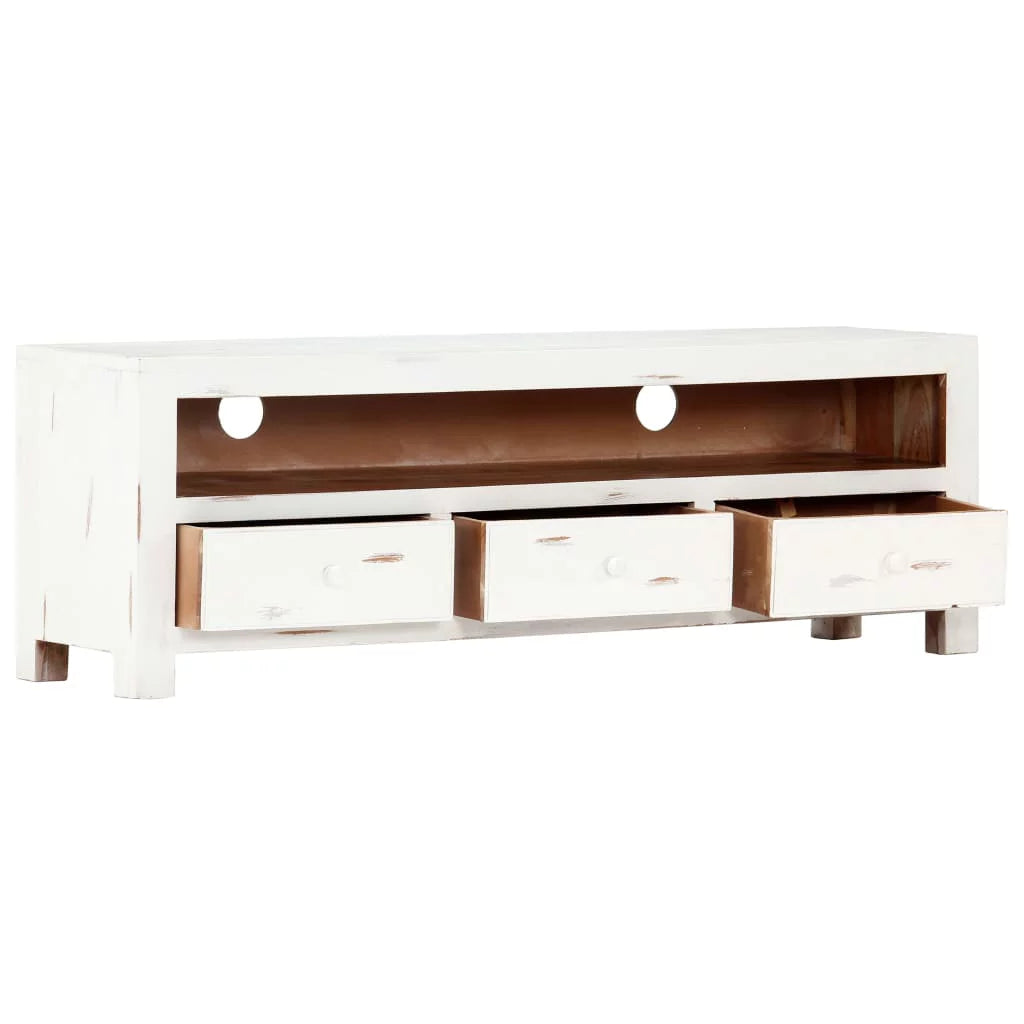 White Solid Acacia Wood TV Cabinet S218354